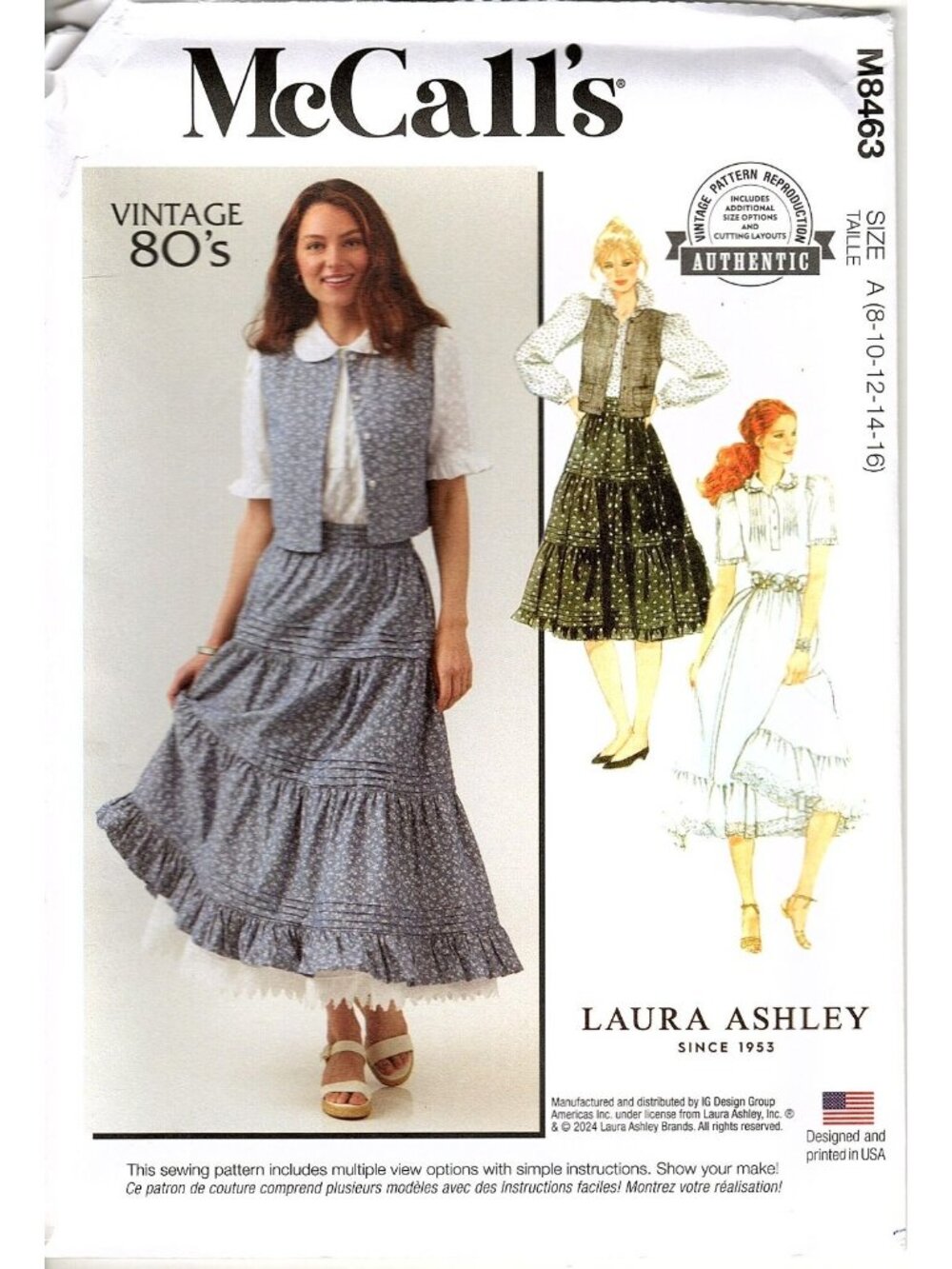 McCalls M8463 Misses 6 to 14 Laura Ashley Skirt, and Top Uncut Sewing Pattern